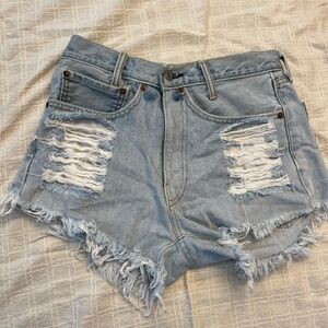 Levi's Blue Jean Shorts High-Waisted Distressed